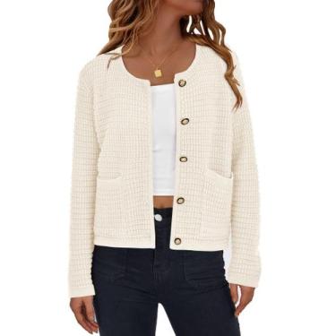 Imagem de Suéter PRETTYGARDEN Branco de Tricô com Botões Tamanho L