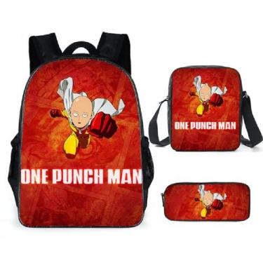 Imagem de Conjunto de mochilas escolares One Punch Man de poliéster para criança