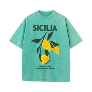 Imagem de Camiseta Feminina De Algodão Lavado Com Estampa De Limão Y2K Casual Ve