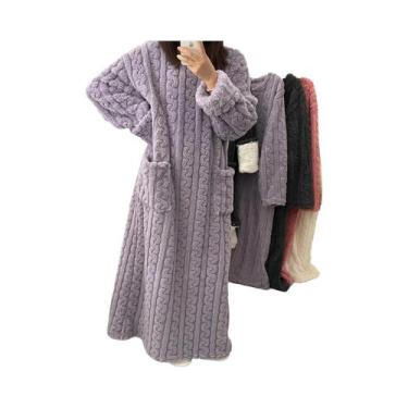 Imagem de Roupão De Banho Feminino plus Size Em Fleece Coral Grosso E Quente, Pi