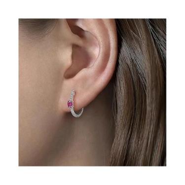 Imagem de Brincos De Argola Pequenos Em Zircônia Vermelha Rosa Para Mulheres, Jo