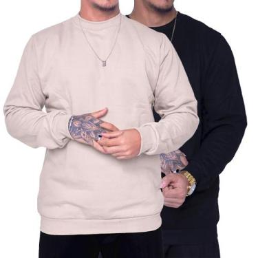 Imagem de Kit 2 Moletom Gola Careca Unissex Blusa de Frio Flanelado Sem Estampa 