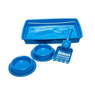 Imagem de Kit Bandeja Sanitária Gatos com Comedouro Bebedouro E Pá Caixa De Arei