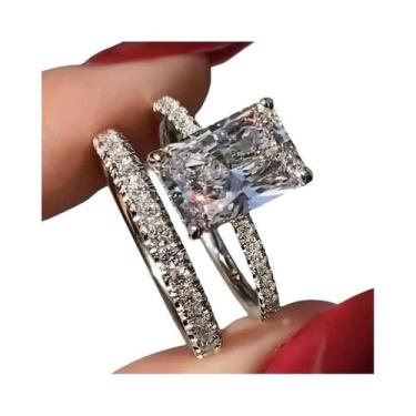 Imagem de Conjunto De Anéis De Noivado E Casamento Feminino De Luxo Com Zircônia