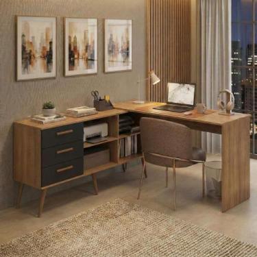 Imagem de Mesa De Escritório Em L Com 3 Gavetas Porto Multimóveis Mp6044 Madeira