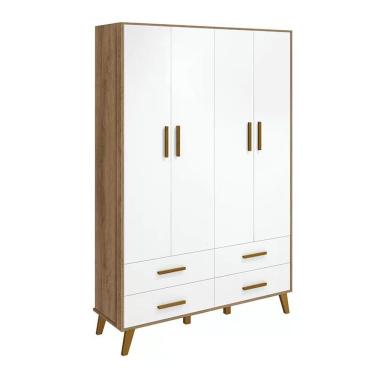 Imagem de Guarda Roupa Infantil Retrô Ayla 4 Portas 4 Gavetas MDF Branco Fosco-Mezzo Fosco