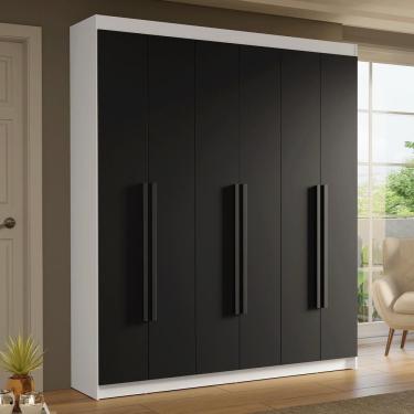Imagem de Guarda Roupa Casal Saturno 6 Portas Batentes 4 Gavetas MDP Branco-Preto-Preto Madesa