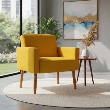 Imagem de Poltrona Hope Decorativa Confortável Para Sala Quarto Recepção Tecido Suede Pés Palito