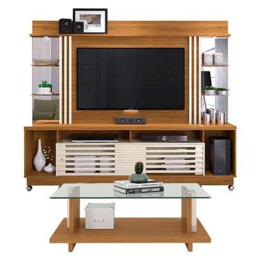 Imagem de Estante Home Theater com Rodízios e Mesa de Centro Frizz Gold Naturale Off White – Madetec