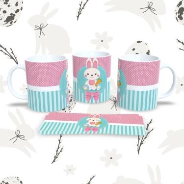 Imagem de Caneca de Porcelana Páscoa 14 para Bebidas 325ML com Estampa Temática Compatível com mi...