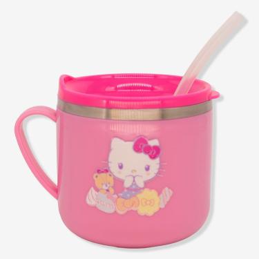 Imagem de Caneca Infantil Flip Hello Kitty 250ml com Tampa Flip e Canudo Rosa
