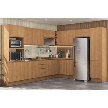 Imagem de Cozinha Modulada Completa Ciela C14P80 4 Portas 3 Gavetas MDF Marrom com Tampo e Nicho...