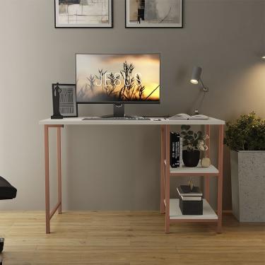 Imagem de Escrivaninha Retangular Office Estudo Estilo Industrial com Prateleiras Aço 110cm Bronz...