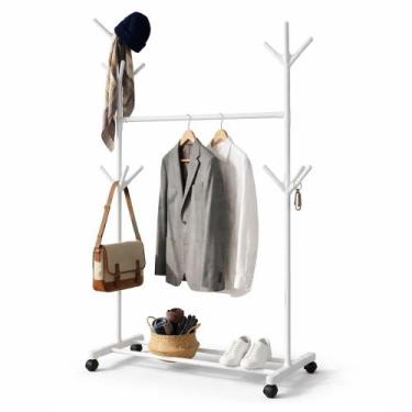 Imagem de Arara cabideiro duplo com rodinhas 15 ganchos sapateira prateleira org