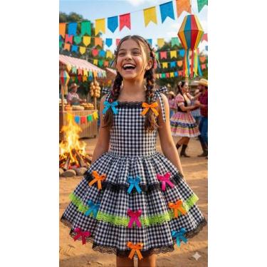 Imagem de Vestido Infantil Luxo Arraia do Xadrez Preto - Festa Junina - no-brand