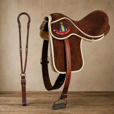 Imagem de Sela de campo de couro Selim selote para passeio vaquejada cavalgada -