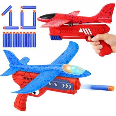 Imagem de 2 Super Aviões Brinquedo com Luz Planador com 2 Lançadores - Futuro
