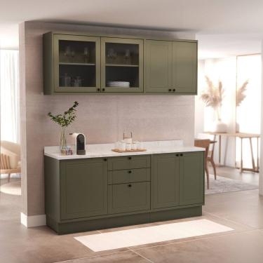 Imagem de Cozinha Compacta Modulada 7 Portas 3 Gavetas 100% Mdf sem Tampo Sevilha Verde Hill