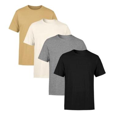 Imagem de Kit 4 Camisetas Masculina Lisa Premium 100% Algodão-Masculino