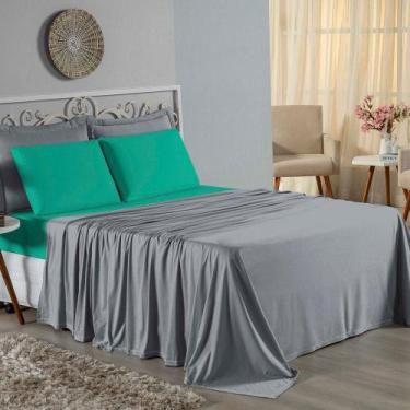 Imagem de Jogo De Cama Casal Viúva Nobre 4 Peças Malha 100% Algodão - Cinza / Ja