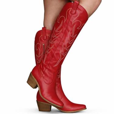 Imagem de Bota Feminina Texana Boiadeira Vermelha Cor:VermelhoTamanho:39 - Jessi