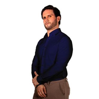 Imagem de Camisa Social Masculina Manga Longa Pulse Zimen, Azul marinho, g