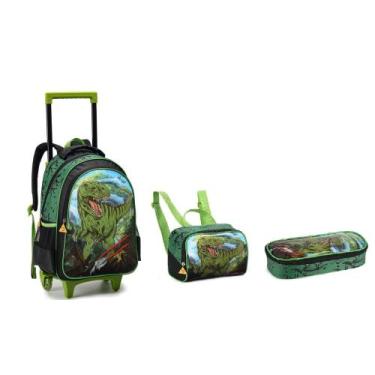 Imagem de Kit Escolar Mochila com Rodinhas Menino Dinossauro 2023 - Denlex