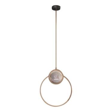Imagem de Luminária de Teto Pendente Circular de Cristal Dourado LED Integrado 3