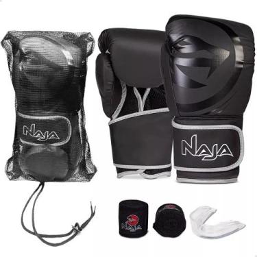 Imagem de Kit Luvas De Boxe Muay Thai Black Line Prata + Band + Bucal Naja, Prat