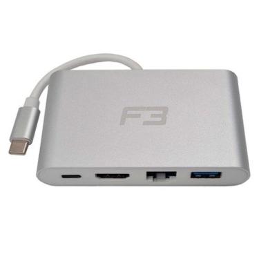 Imagem de HUB F3 Adaptador USB-C 3.1, 4 em 1, para HDMI 4K, Ethernet, USB 3.0, U