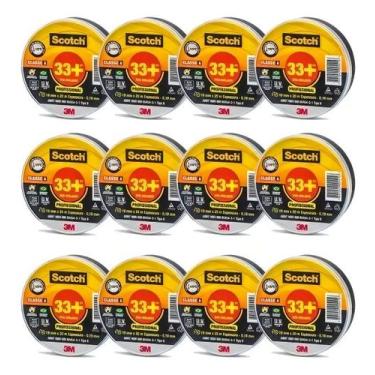 Imagem de Fita Isolante 3m Scotch 33 20 Metros 3m Kit 12 Peças Preto