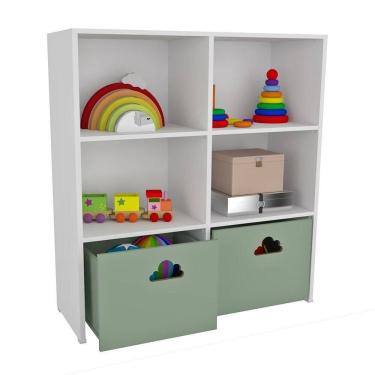 Imagem de Estante de Nichos com Baús Nuvem Simon 114CM MDF Branco Woodcore