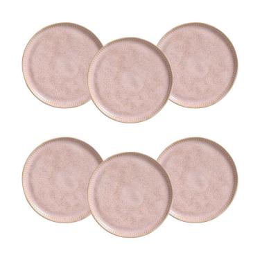 Imagem de Conjunto de Pratos de Sobremesa Litchi Stoneware Design Minimalista 6 Peças 21,5CM Rosa Porto Brasil