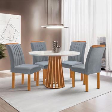 Imagem de Conjunto Mesa Tampo Redondo Plus Vidro Kansas 100cm 4 Cadeiras Arizona