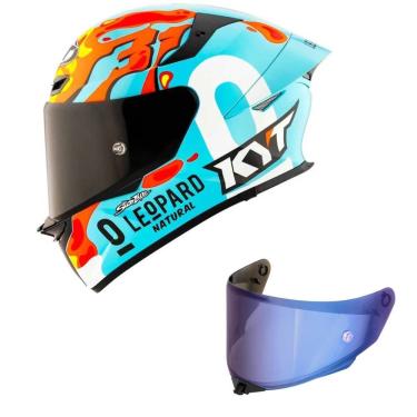 Imagem de Capacete KYT TT Revo Leopard Aragon Azul e Vermelho Mais Viseira Azul