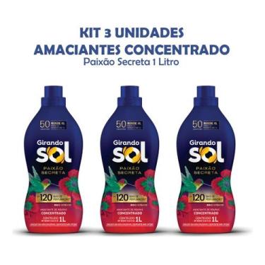 Imagem de Kit 3 Amaciantes Concentrado Girando Sol Paixão Secreta 1l