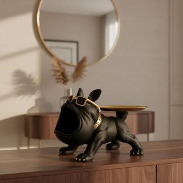 Imagem de Escultura Cachorro Bulldog Porta Treco Com Bandeja Decoração