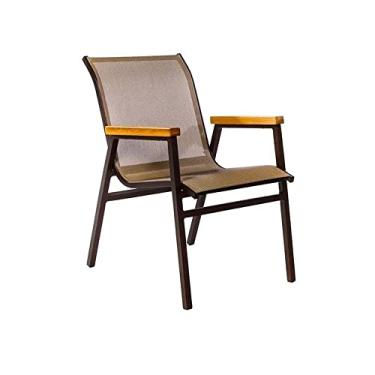 Imagem de Cadeira Poltrona de área externa em alumínio e tela sling com acabamento de madeira