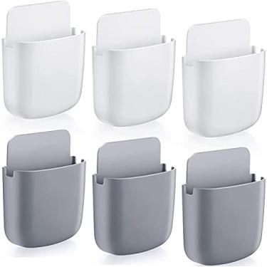 Imagem de Kiboule Suporte para Controle Remoto e Caixa de Armazenamento de Mídia - 6 Pç - Branco, Cinza - Adesivo - Pegajoso