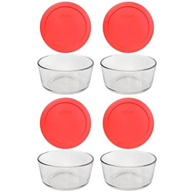 Imagem de Pyrex Prato redondo de 4 xícaras com tampa de plástico vermelho, transparente (caixa com 4 recipientes), pacote com 4