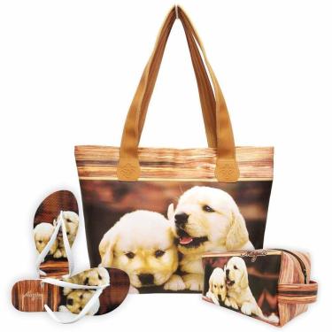 Imagem de Kit Pet Feminino Cachorrinhos com Bolsa, Necessaire e Chinelo, Magicc