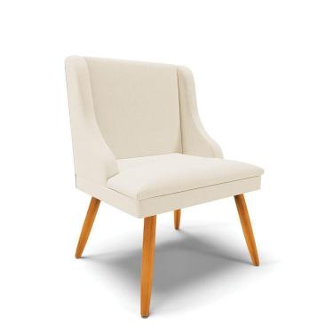 Imagem de Cadeira Linho Grosso Bege Pés Palito Castanho