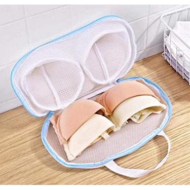 Imagem de Pacote com 2 sacos de lavagem de malha de sutiã pequenos para lavanderia sem fio protetor de máquina de lavar roupa íntima viagem engrossar saco organizador (Azul)