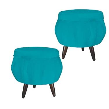 Imagem de Kit 02 Puff Pétala Pés Palito Tabaco Suede Azul Turquesa - DS Estofados