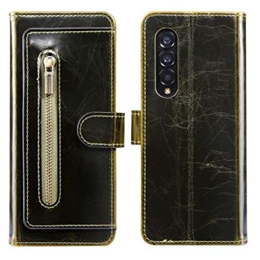 Imagem de YINGDAFENG Capa carteira para Samsung Galaxy Z Fold 4, capa flip de couro com zíper magnético à prova de choque com suporte de slot para cartão e proteção da câmera PC interna da capa, verde