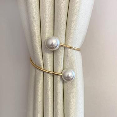 Imagem de Cortinas com liga de pérola tiras de metal fivela fivelas de gravata fio cortina acessórios decorativos, ouro