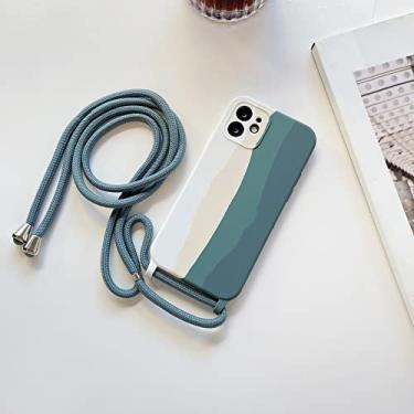Imagem de Capa de cordão de silicone líquido para pendurar no pescoço para iphone 13 12 mini 11 pro max xs x xr 6 6 s 7 8 plus capa de arco-íris colorida doce, verde, para iphone xs max