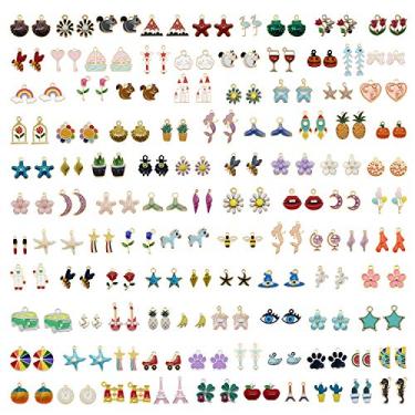 Imagem de JJG 100 peças (50 pares) sortidos, frutas, sereia, animais, banhado a ouro, pingentes esmaltados, pingentes, pulseiras, pingentes para fazer joias