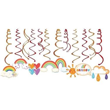 Imagem de Decorações de espiral para pendurar arco-íris de 15 quilates – Artigos de festa de aniversário com luz do sol para decoração de fãs