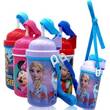 Imagem de Garrafas de água Disney Frozen Carry e Touch com canudo embutido reutilizável – Aprovado sem BPA, fácil de limpar, presentes perfeitos para crianças, meninas, meninos, Goodies Home da Zak design